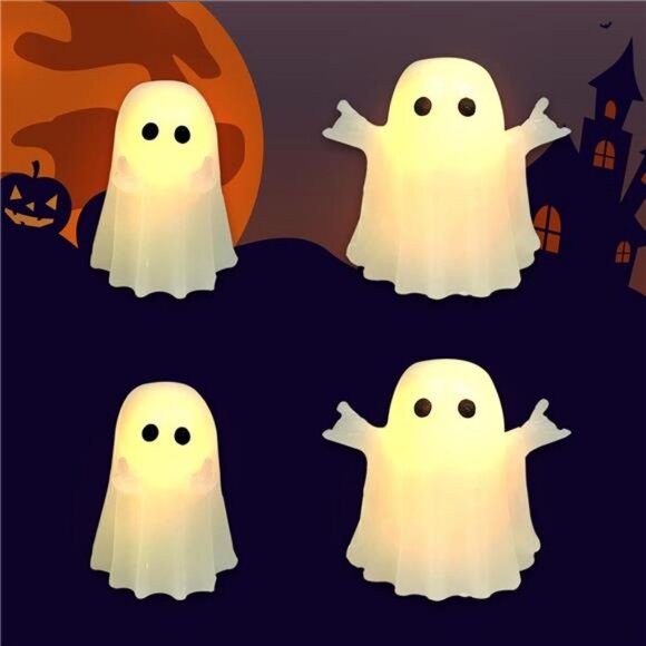 4 Pack Halloween Decorations Indoor, LED Ghost Decor Flameless Taper Candles - Picture 1 of 7